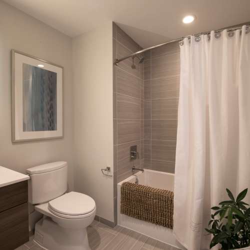 Our bathrooms' polished finishes and warm lighting deliver an opportunity to relax and refresh.