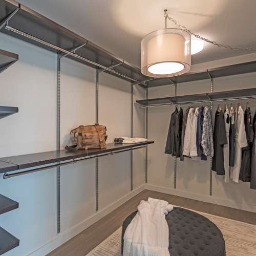 Our oversized elfa Décor closet systems will make your morning routine a bit less hectic.