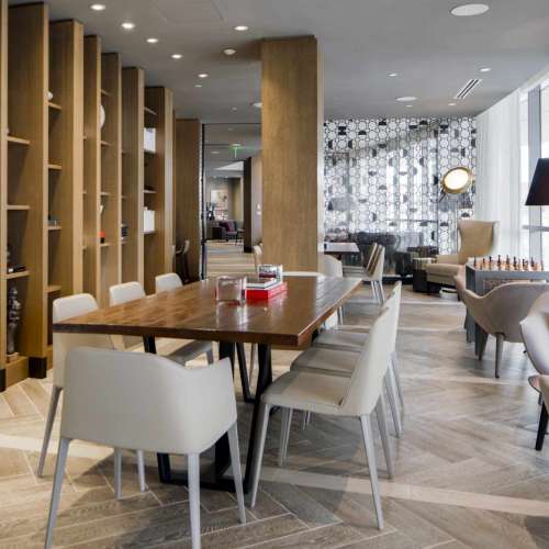 A large conference table available perfect with seating for eight. 