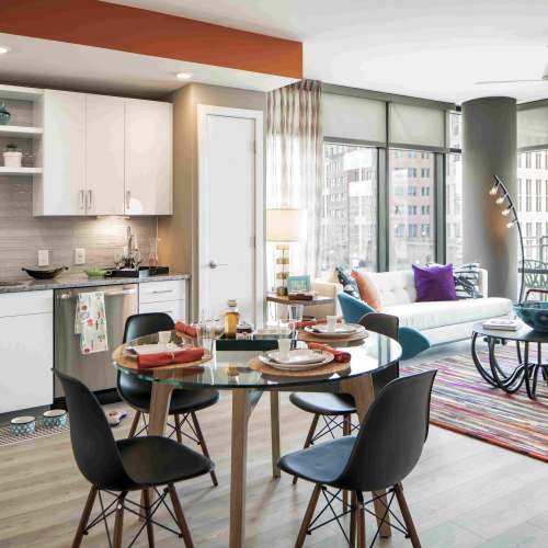 Spacious living with ceilings reaching approximately nine feet high.