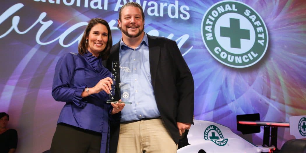 Deborah Hersman presenting 2017 Rising Star of Safety to Nathan Slavin.