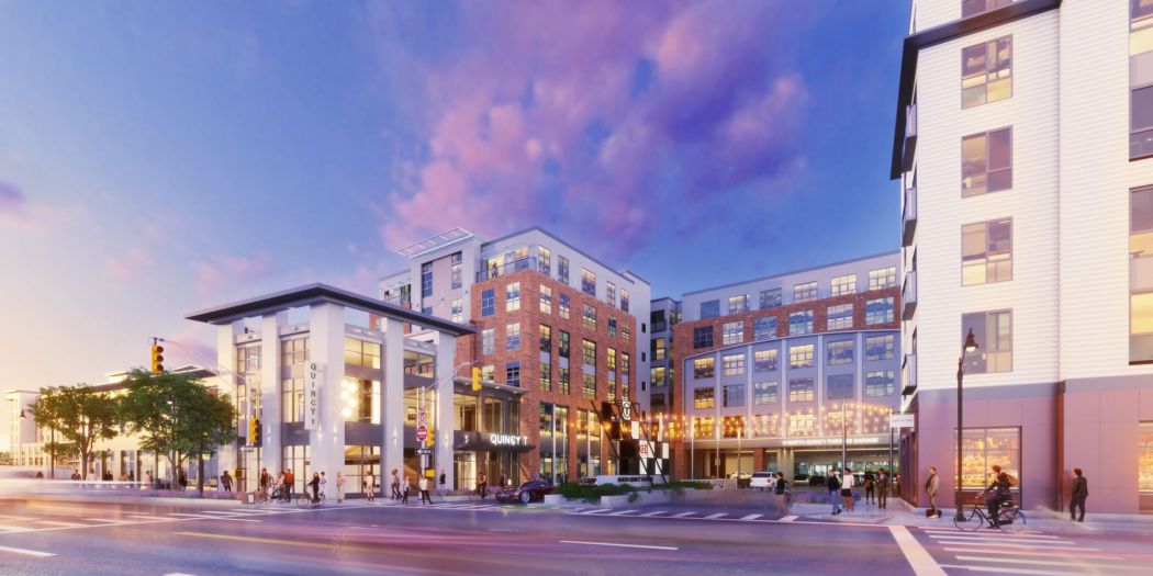 Quincy T luxury apartment exterior view in Quincy, MA.