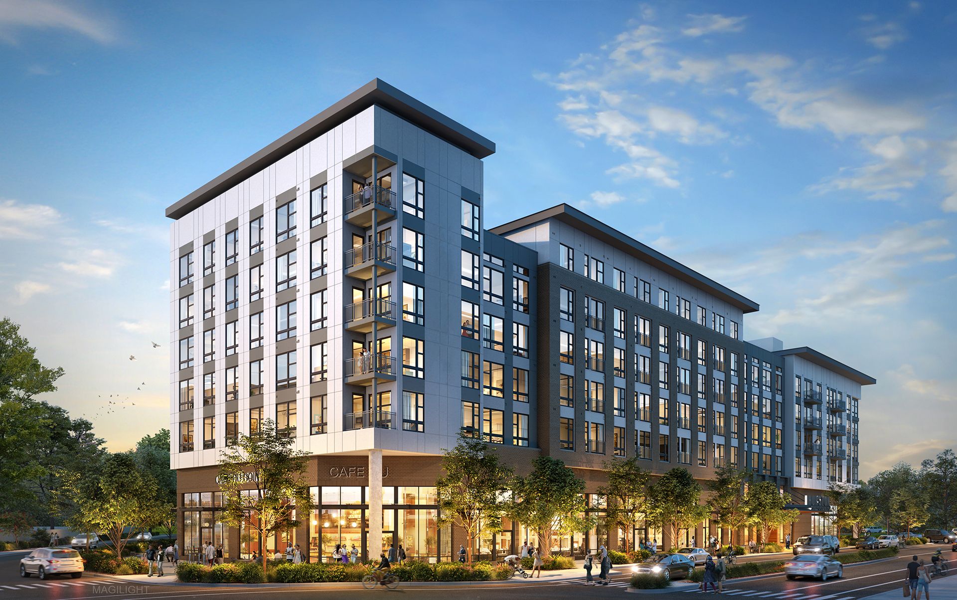 The Hurston luxury apartment exterior view in Rockville, MD.