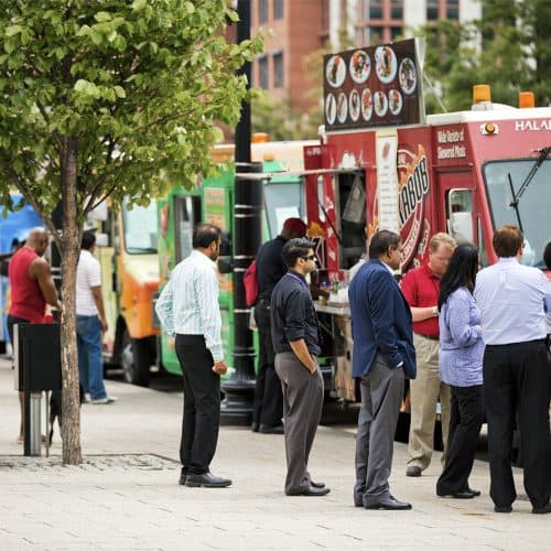 Food trucks and festivals frequent the Navy Yard neighborhood.