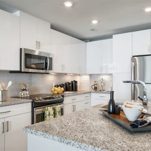 Cook and entertain in our gourmet kitchens with stone countertops, glass-tile backsplashes, and stainless steel GE®  ENERGY STAR® appliances.