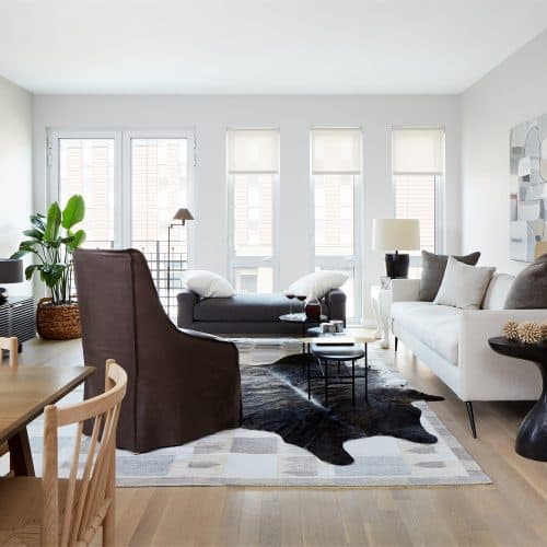 Floor-to-ceiling windows offer cascading natural light.