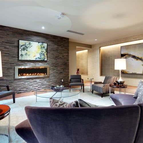 Cozy up around the fireplace.