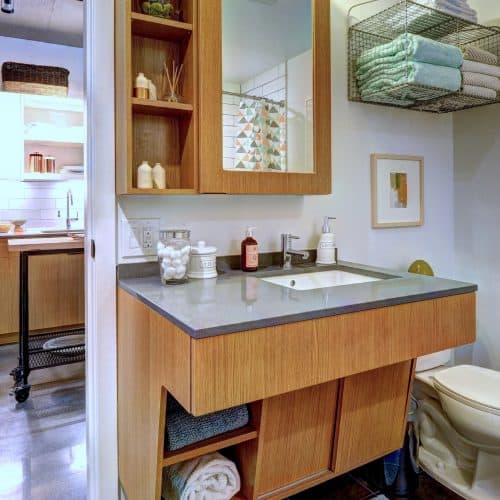 Elegant bathrooms in a spa-inspired setting