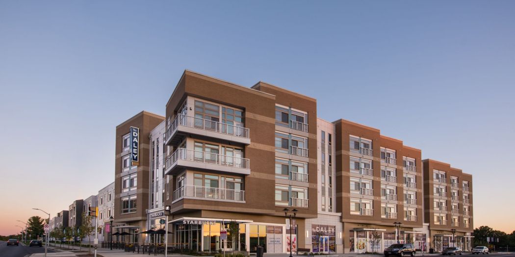 The Daley luxury apartments exterior view in Rockville, MD.