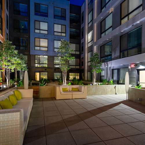 Downtown cityscape outside your window.