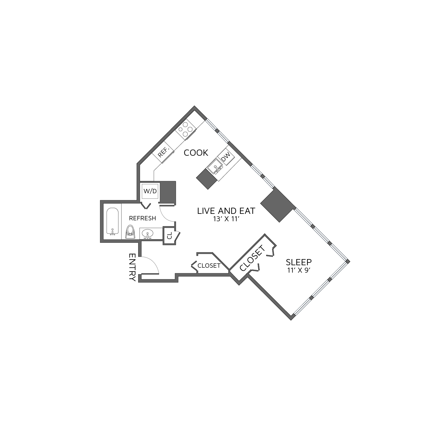 Floor Plan Of A Typical Studio In Marina City In Chicago Marina City Chicago Architecture Chicago Hotels