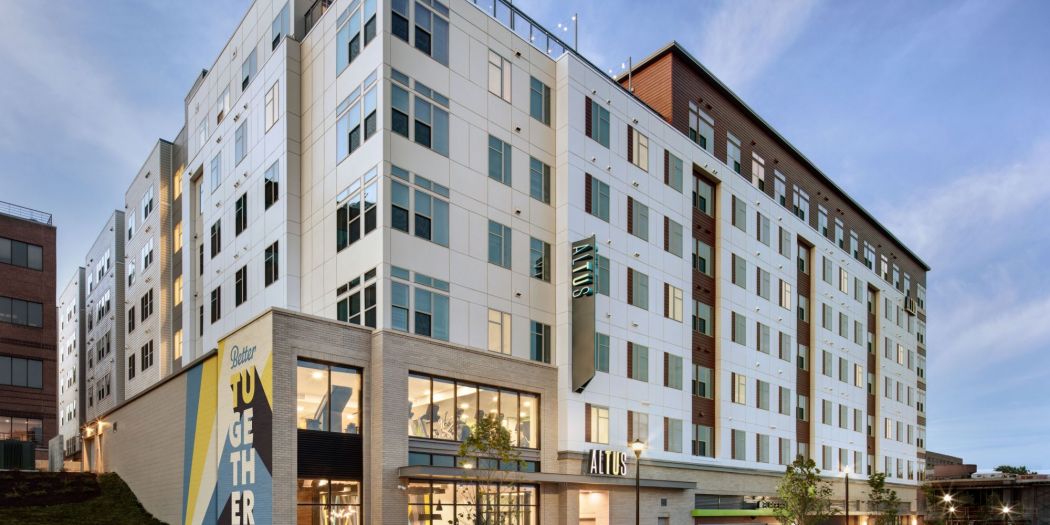 Altus luxury apartment front exterior in Towson, MD.