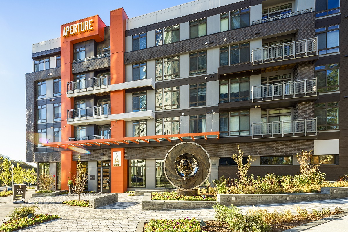 Aperture luxury apartment entrance in Reston, VA.