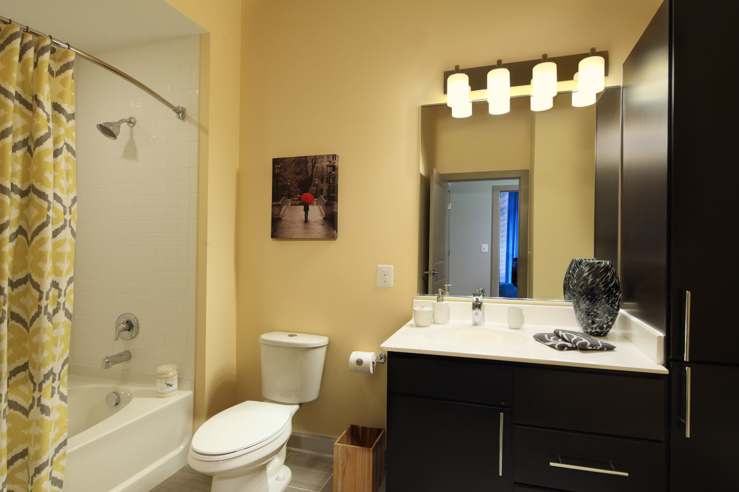 Union Wharf Apartments : Luxurious bathrooms with stylish subway tile backsplash.