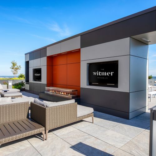 Fireside outdoor TV lounge