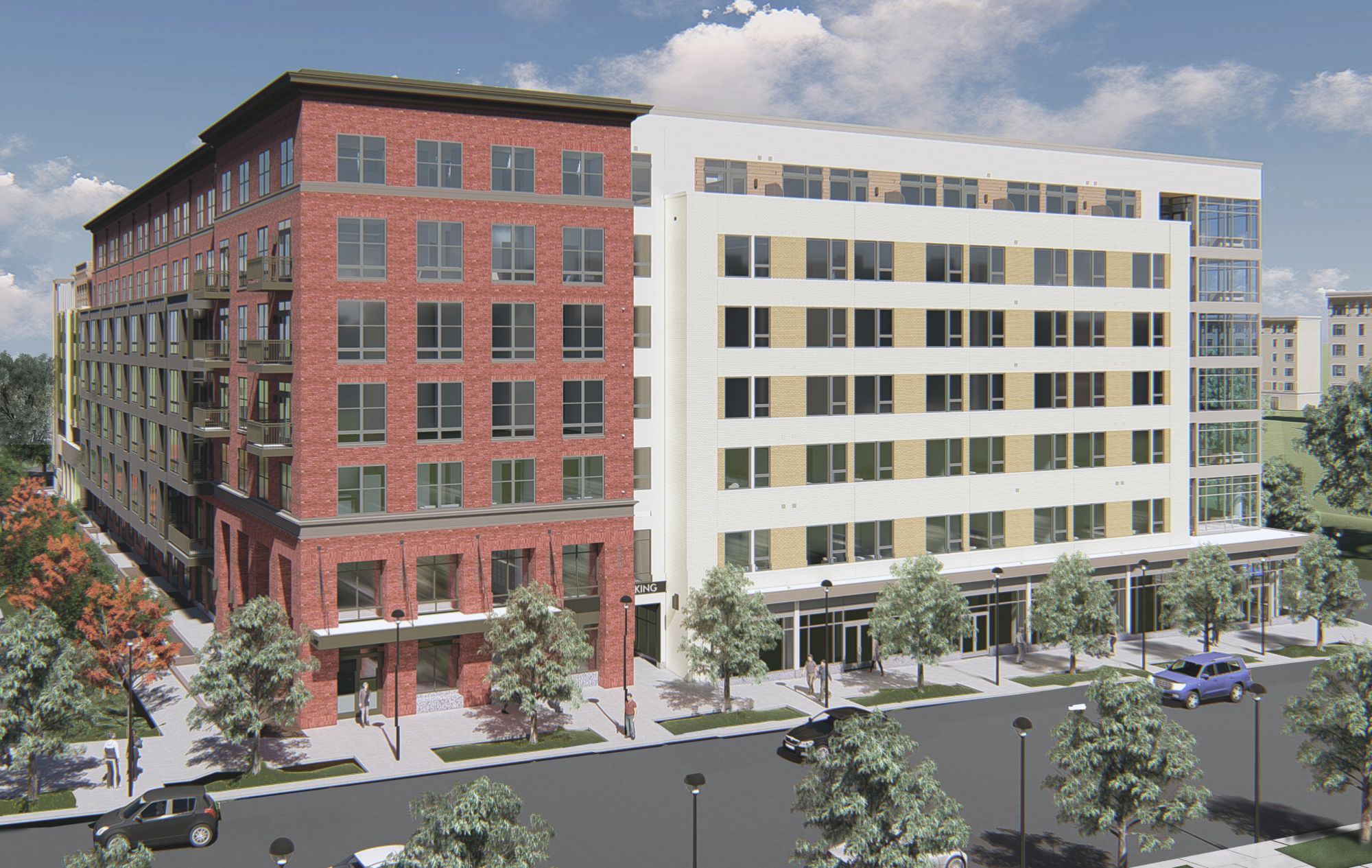 Faraday Park luxury apartment exterior view in Reston, VA.