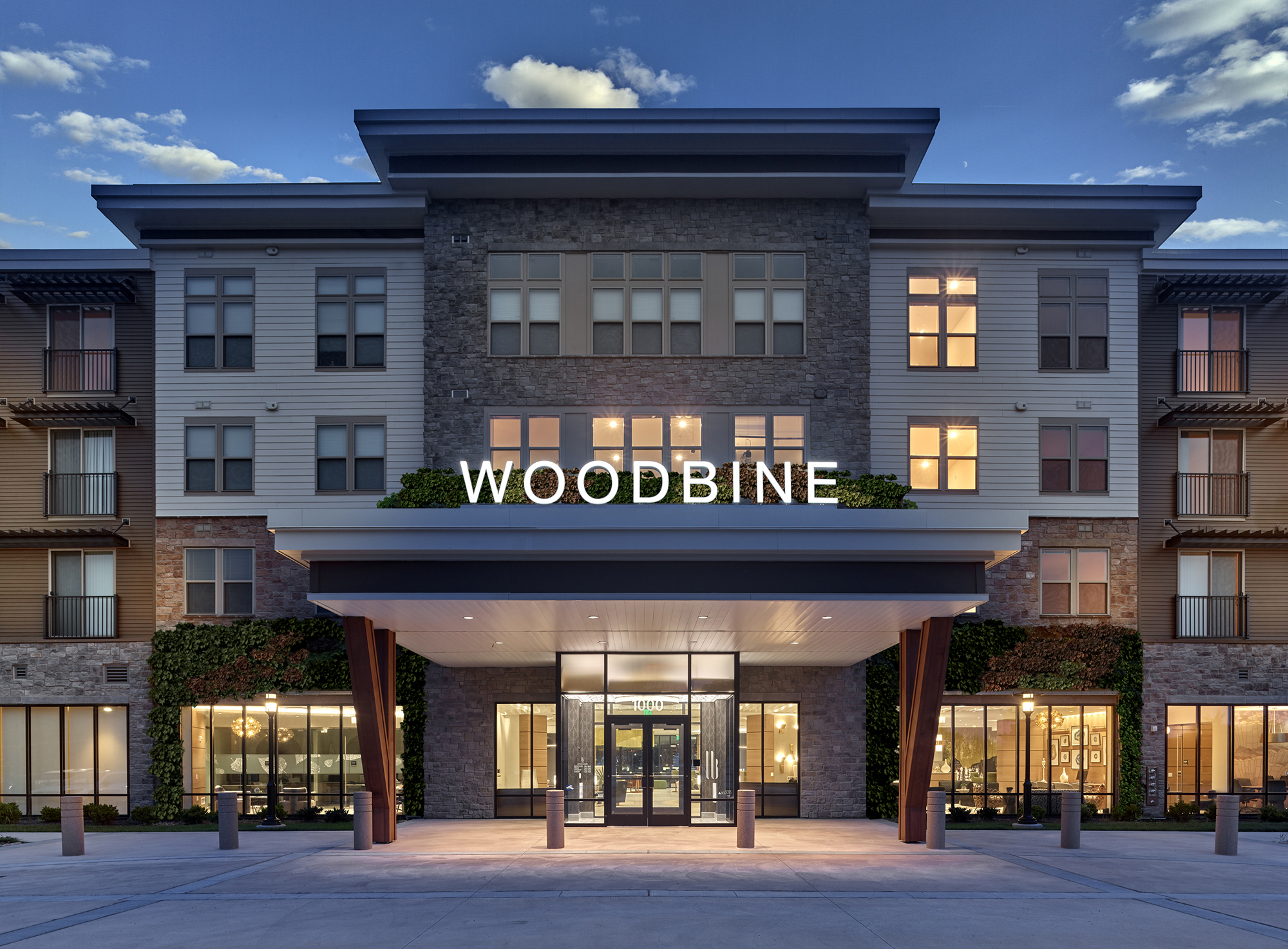 Woodbine luxury apartments main entrance in Chester County, PA.
