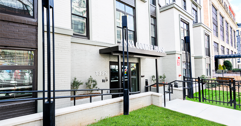 Anna Cooper House luxury apartment entrance in Northwest Washington, DC.