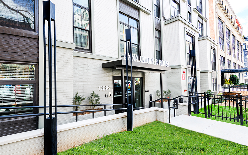 Anna Cooper House luxury apartment entrance in Northwest Washington, DC.