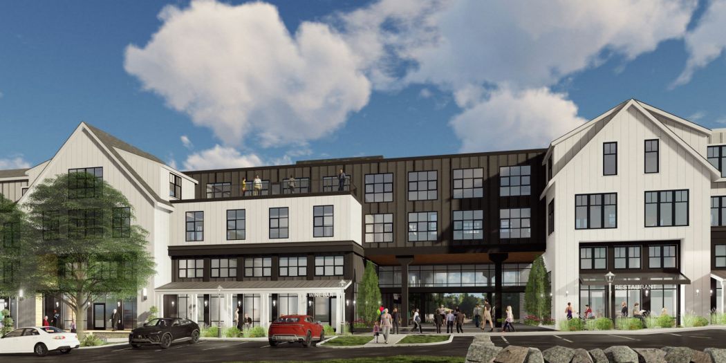 The Pinehills luxury apartment exterior view in Boston, MA.