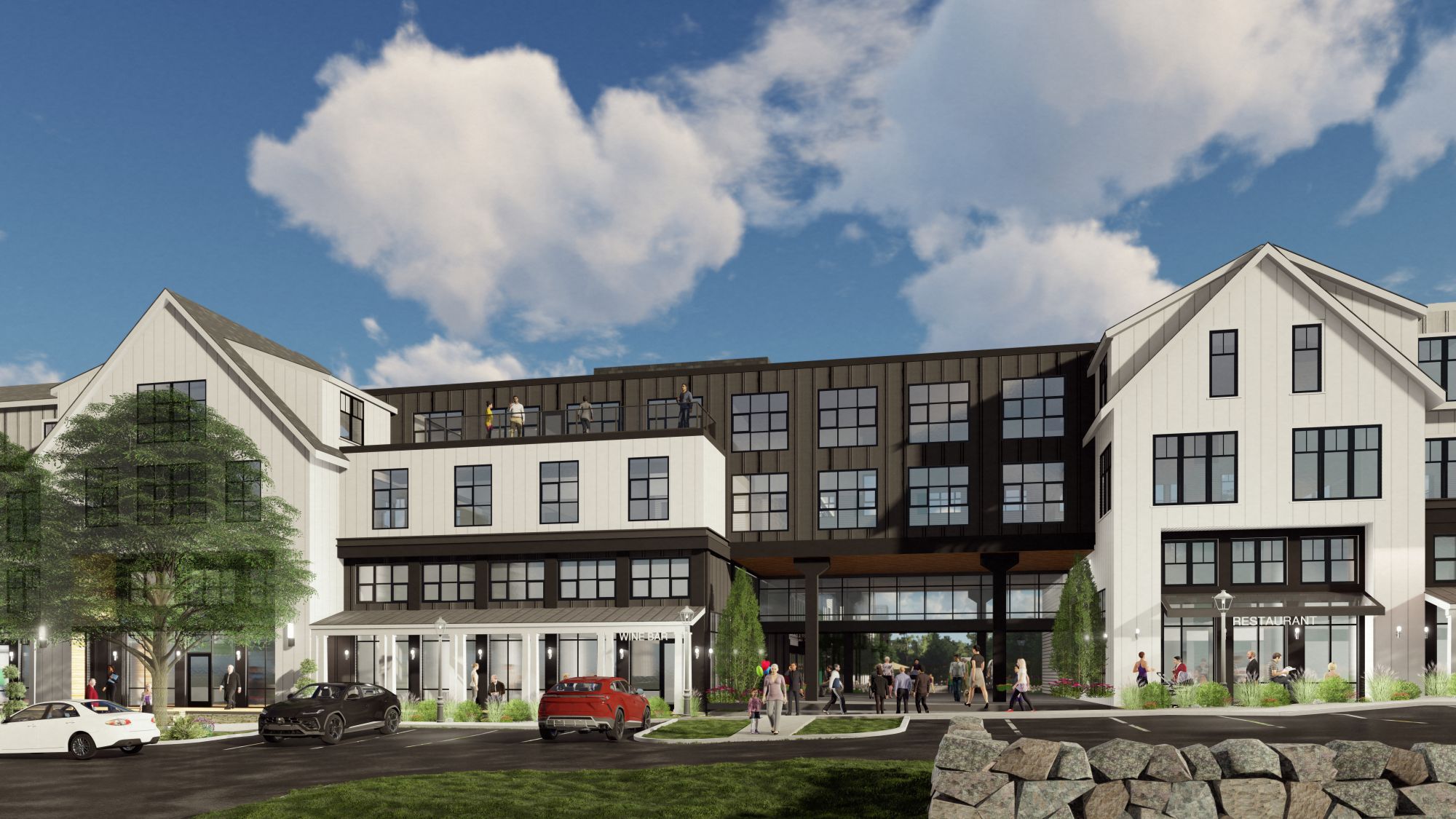 The Pinehills luxury apartment exterior view in Boston, MA.