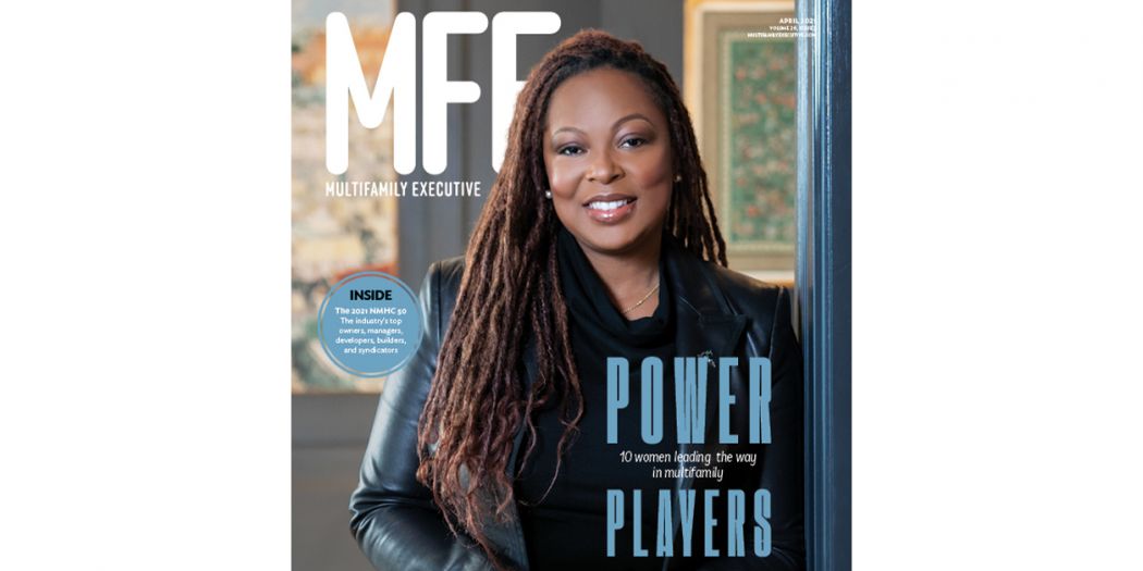 Stephanie Williams, Bozzuto Management Co. President, on the front cover of Multifamily Executive (MFE) April 2021 magazine.