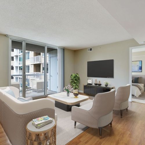 Living room with view of bedroom