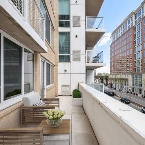 Spacious balcony with seating