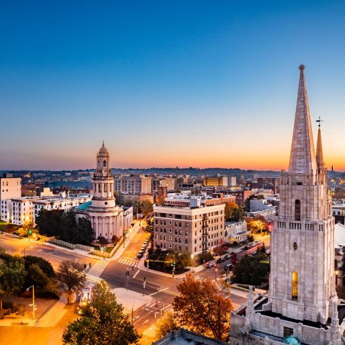 Roof deck pool view of Columbia Heights