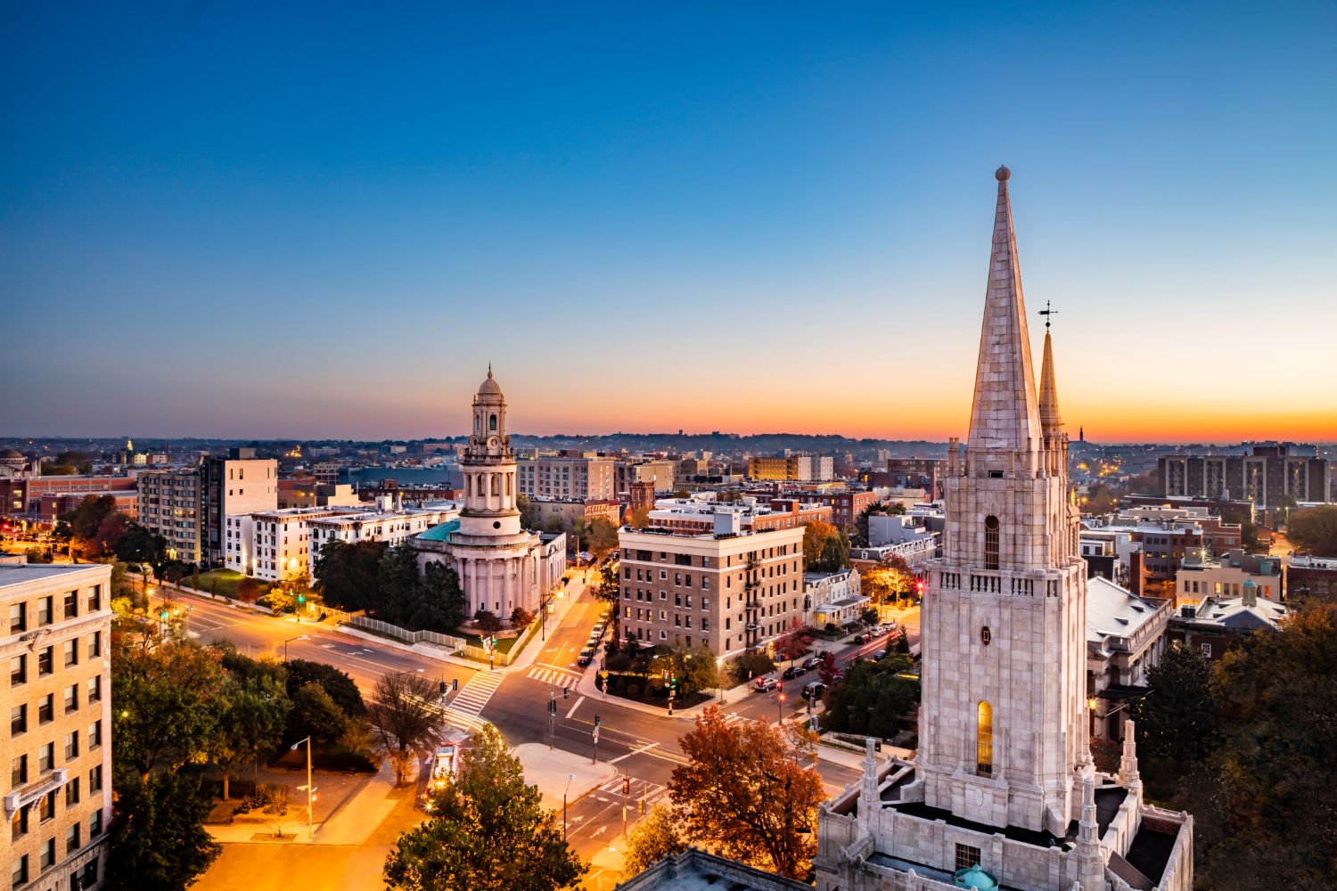 Roof deck pool view of Columbia Heights