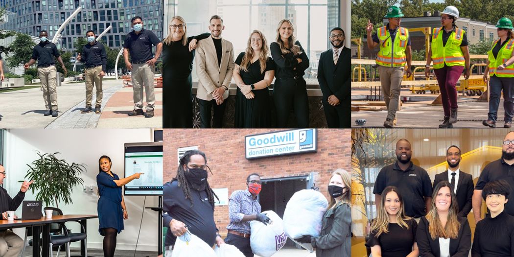 Colorful collage showing a mix of Bozzuto individuals from different backgrounds.