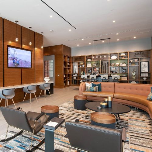 Art-filled library with private work spaces