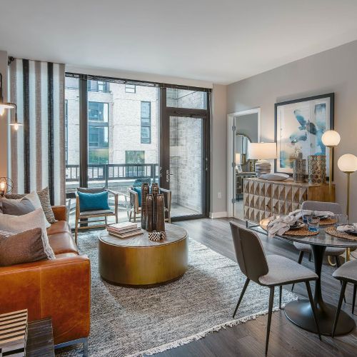 Spacious windows and high ceilings complement the modern design