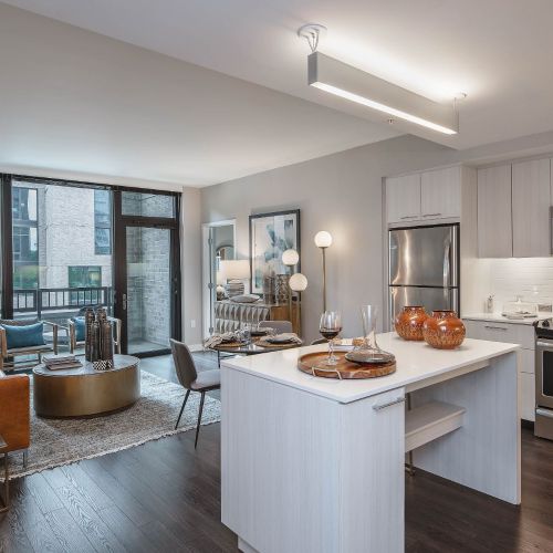 Light-filled interiors with large windows and high ceilings