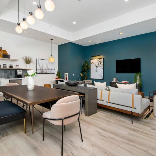 Community lounge featuring coffee and tea service and full kitchen.