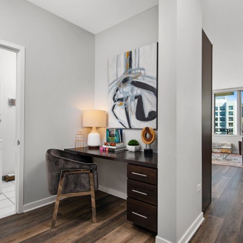 Upscale features and soothing natural light offer a place to recharge with the pulse of the city just outside.