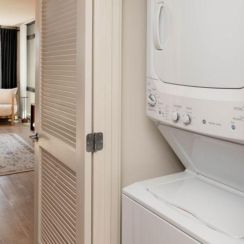 Full-size stackable washers and dryers. 