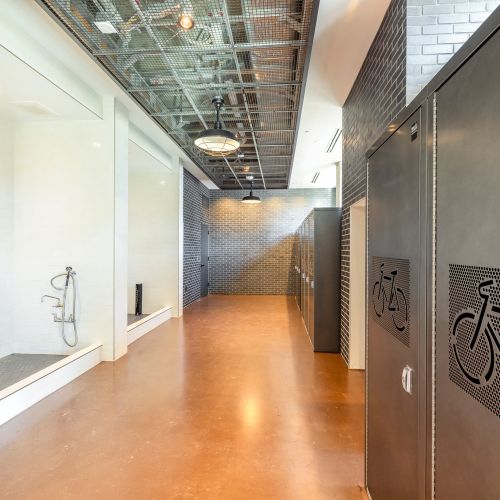 Dual pet wash station and bicycle storage with repair area. 