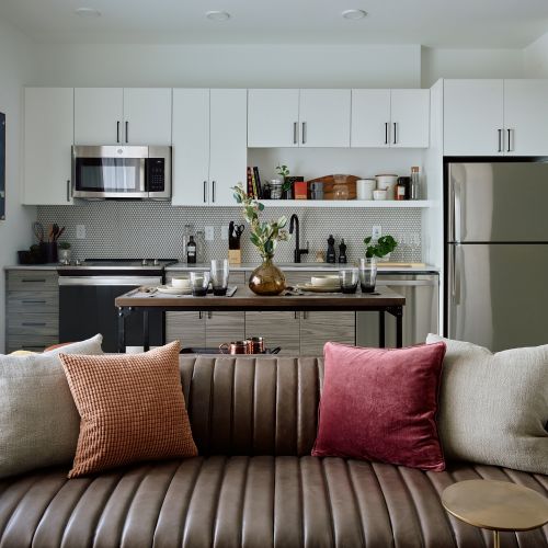 The perfect galley kitchen and living space combination at Blvd & Bond.