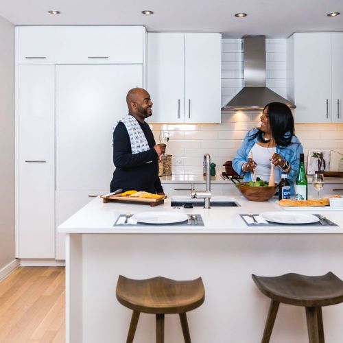 Sizeable kitchen islands with plenty of space for meal prep and entertaining