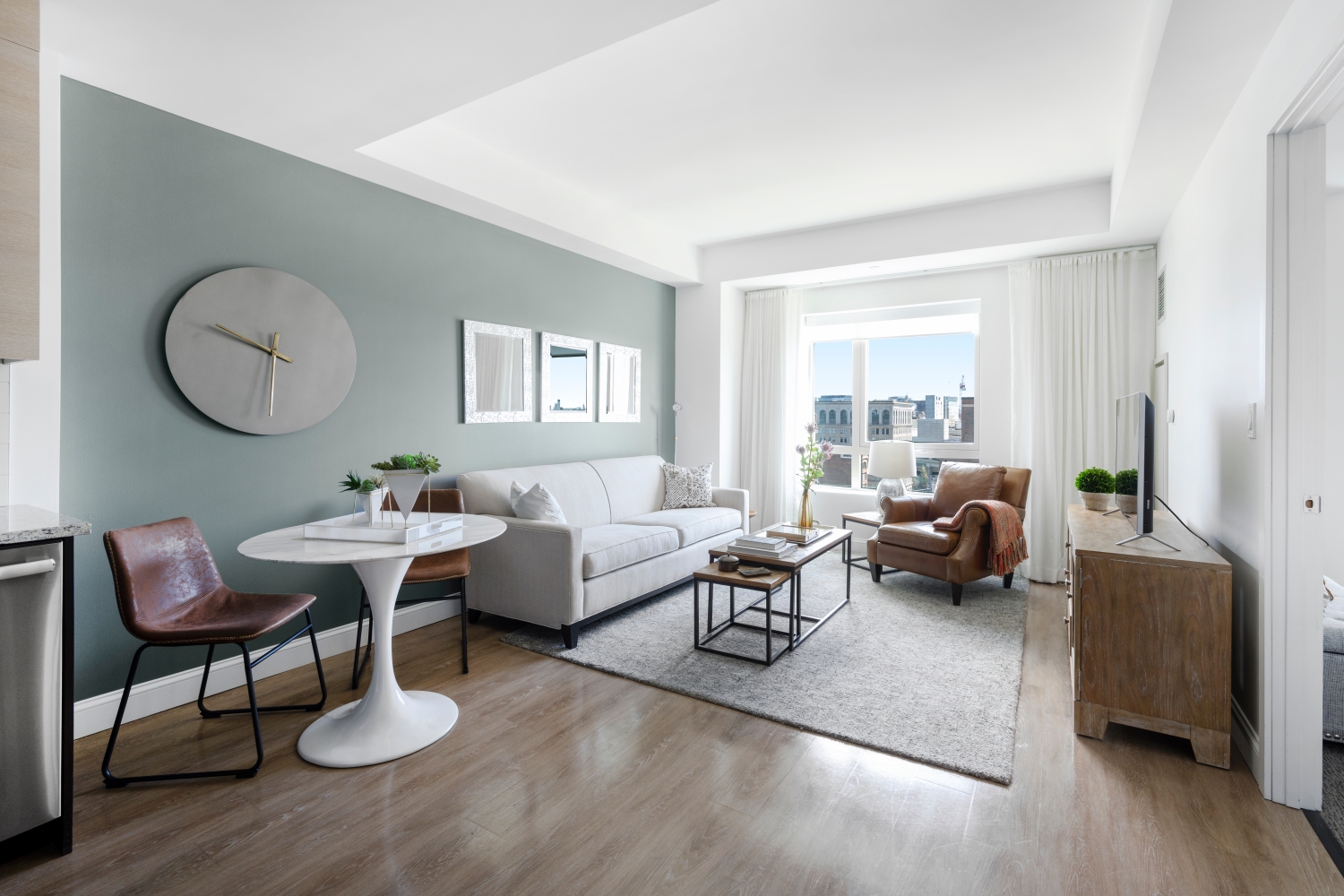 One Greenway : Living spaces with coffered ceilings and plenty of natural light.
