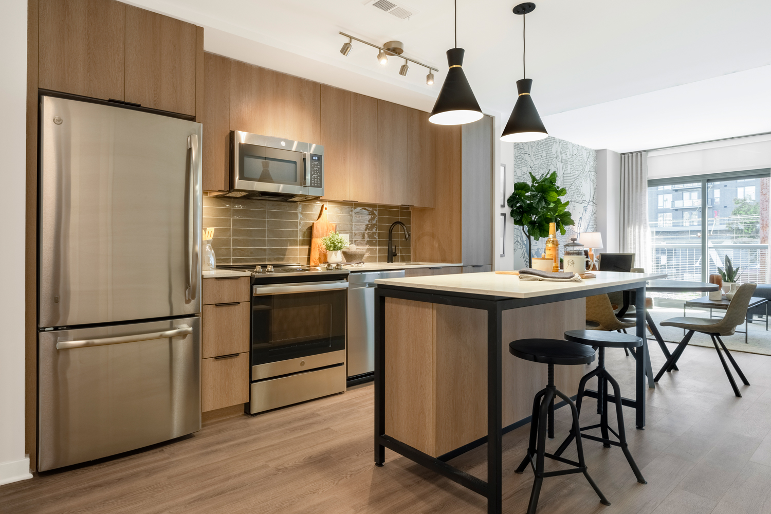 The Burton : Open kitchens with state-of-the-art appliances, contemporary cabinetry and pendant lighting