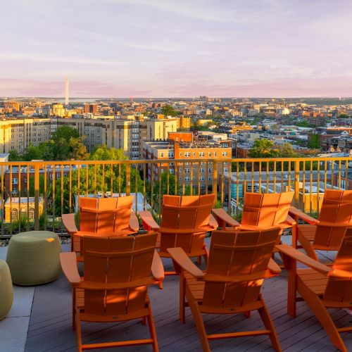 An elegant 10-story building view overlooking the eclectic Adams Morgan neighborhood