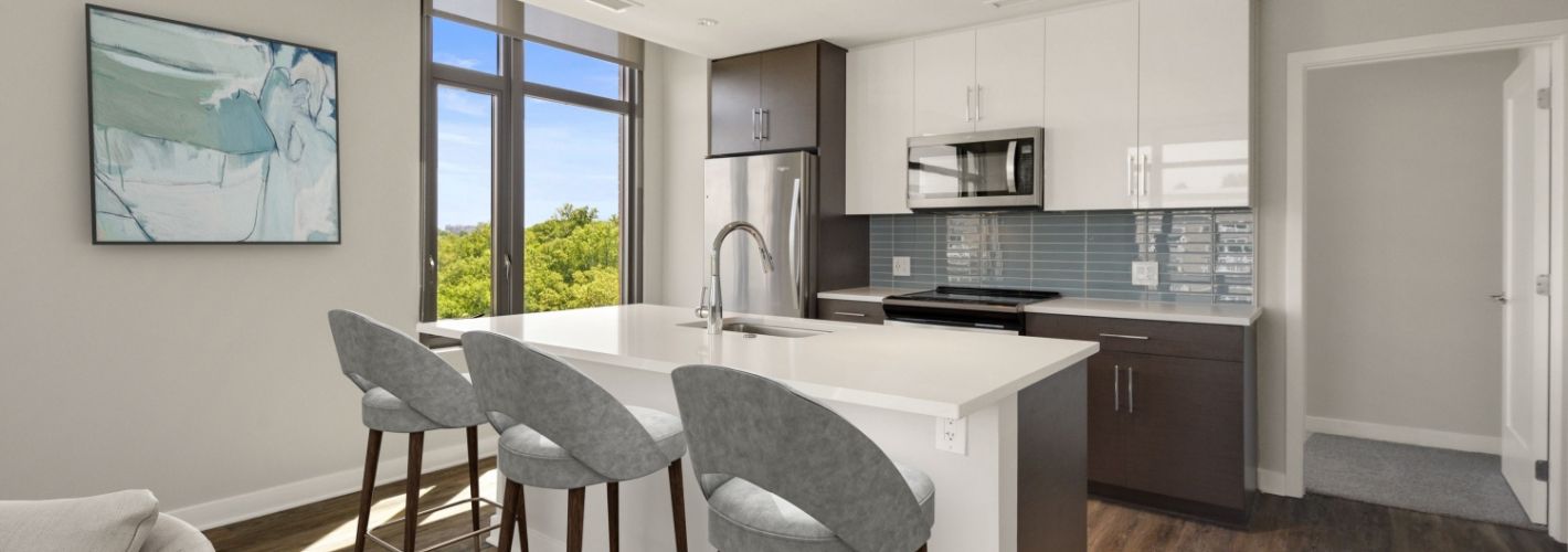 The Lindley : The Lindley features kitchen countertops, backsplashes and cabinetry in 2 styles