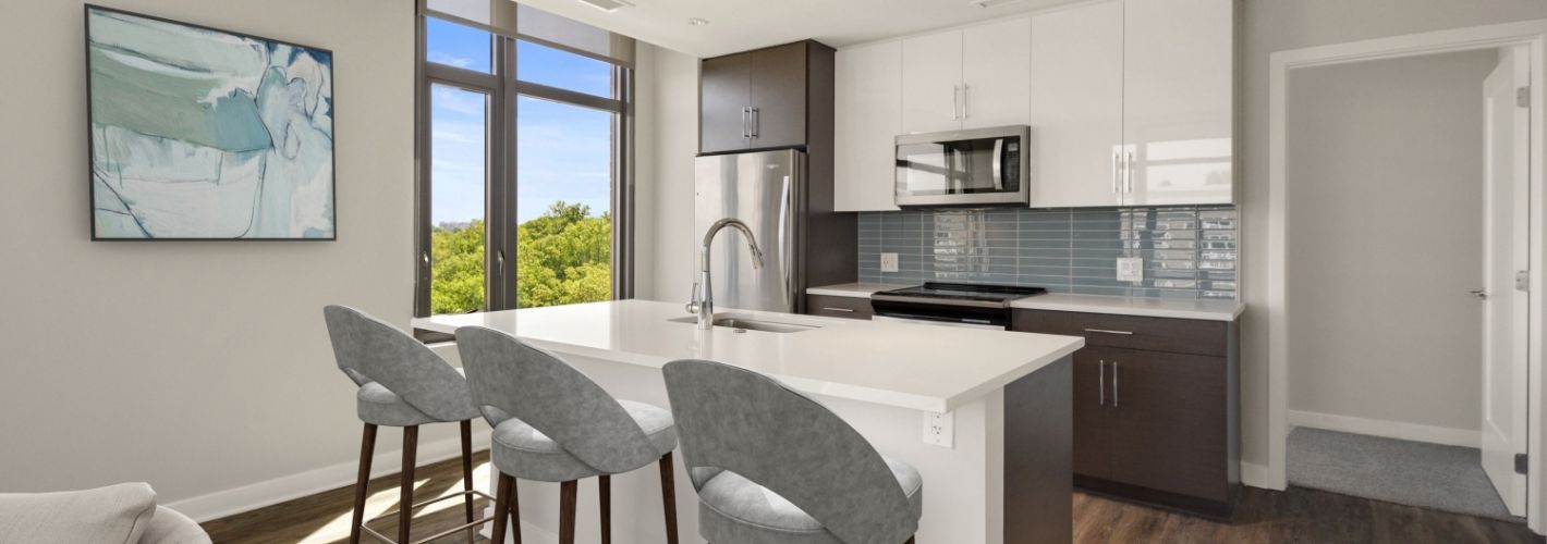 The Lindley : The Lindley features kitchen countertops, backsplashes and cabinetry in 2 styles
