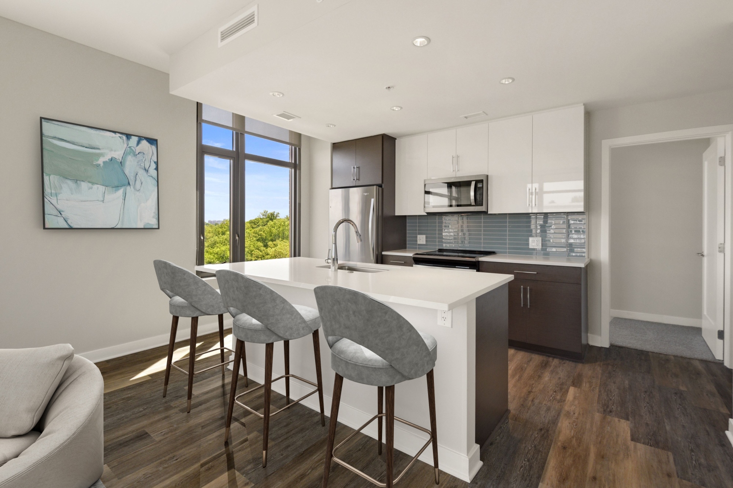 The Lindley : The Lindley features kitchen countertops, backsplashes and cabinetry in 2 styles