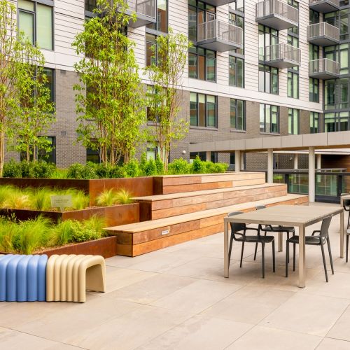 Calming outdoor courtyards with sustainable garden features