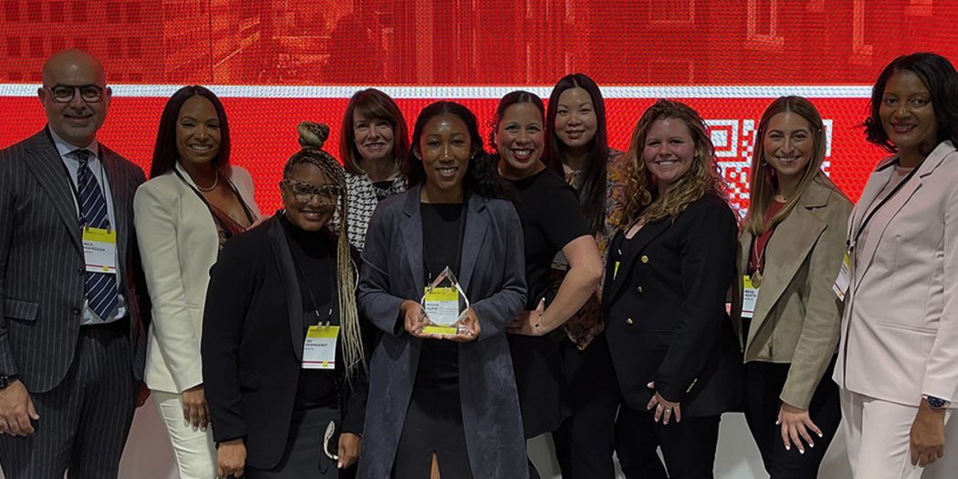 Bozzuto representatives with the 2021 Rise Honoree for Bisnow’s Inaugural Rise Initiative award.