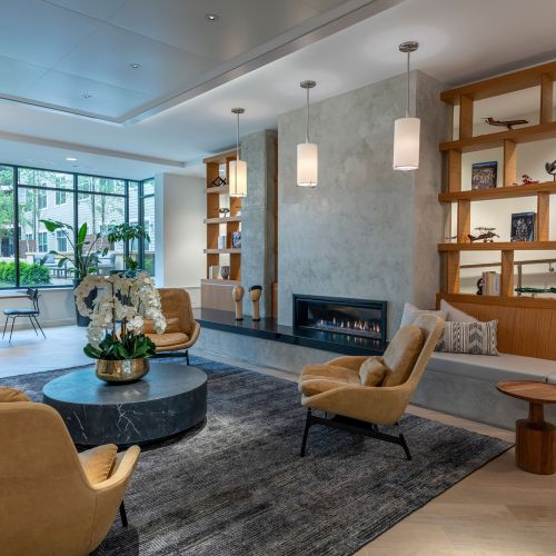 A warm and welcoming fireplace lounge 