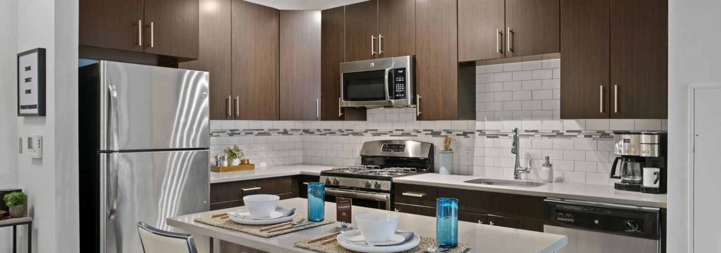 Apartment kitchen with island	